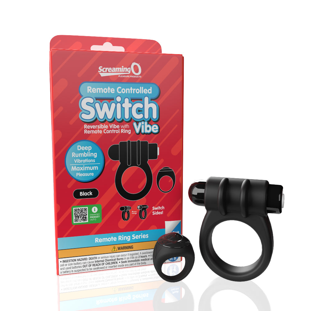 Screaming O Remote Controlled Switch Vibrating Ring - Black | 10817483017220 | Available at EroticWarehouse.com