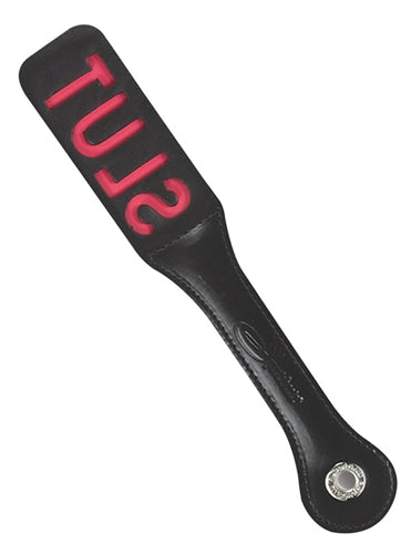 12 Inch Leather Impression Paddle - Slut | 646709913014 | Available at EroticWarehouse.com