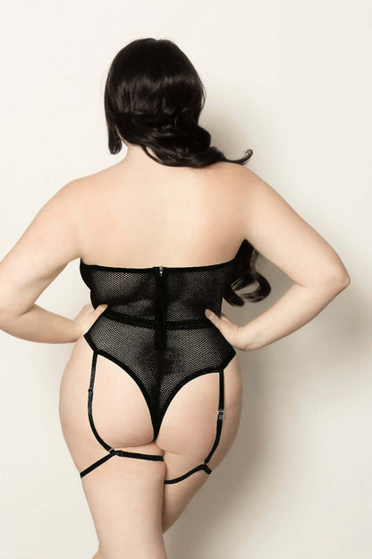 Fishnet and Strappy Elastic Teddy - Queen Size - Black | 840091743154 | Available at EroticWarehouse.com