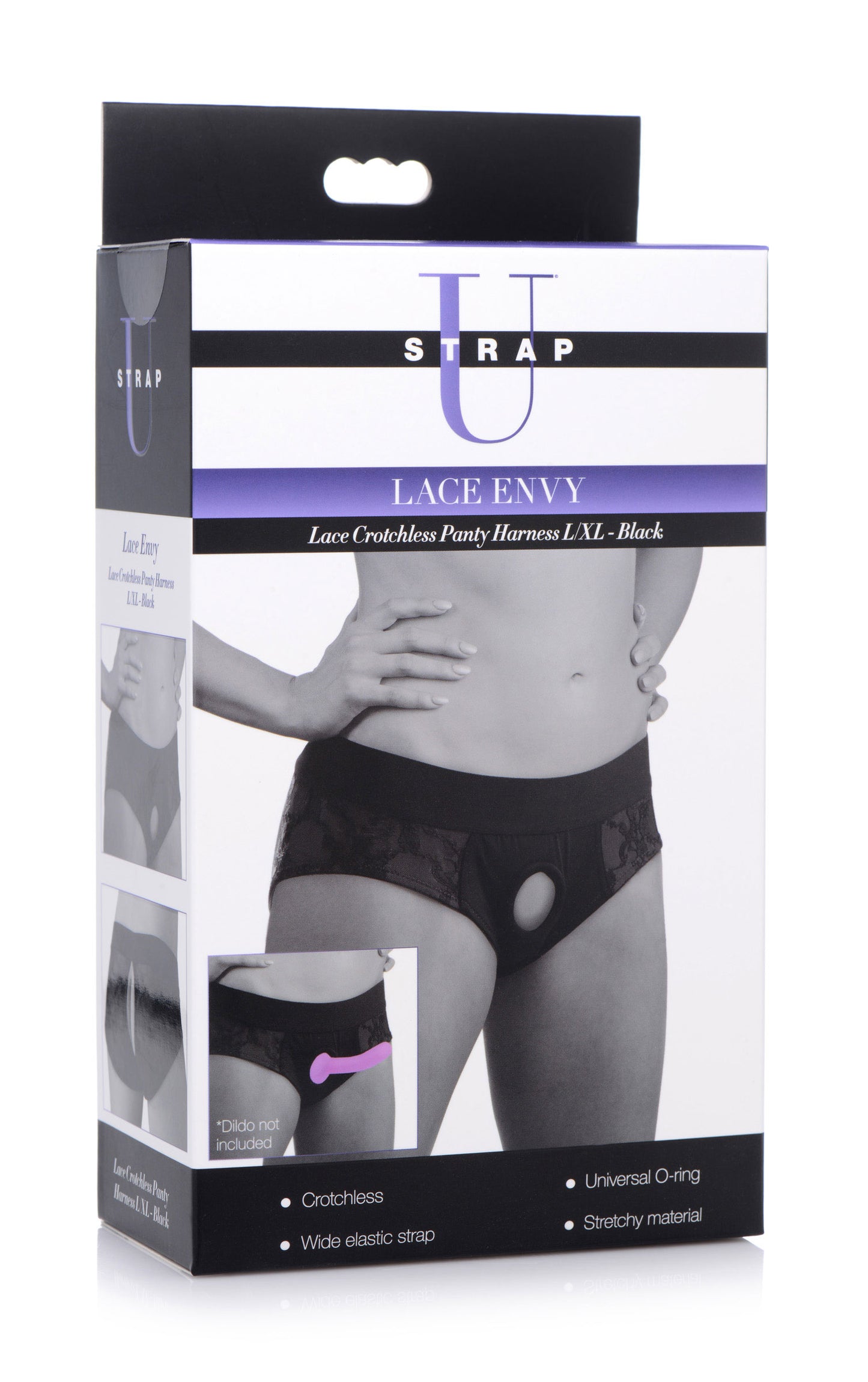 Lace Envy Black Crotchless Panty Harness - L/xl | 848518037534 | Available at EroticWarehouse.com