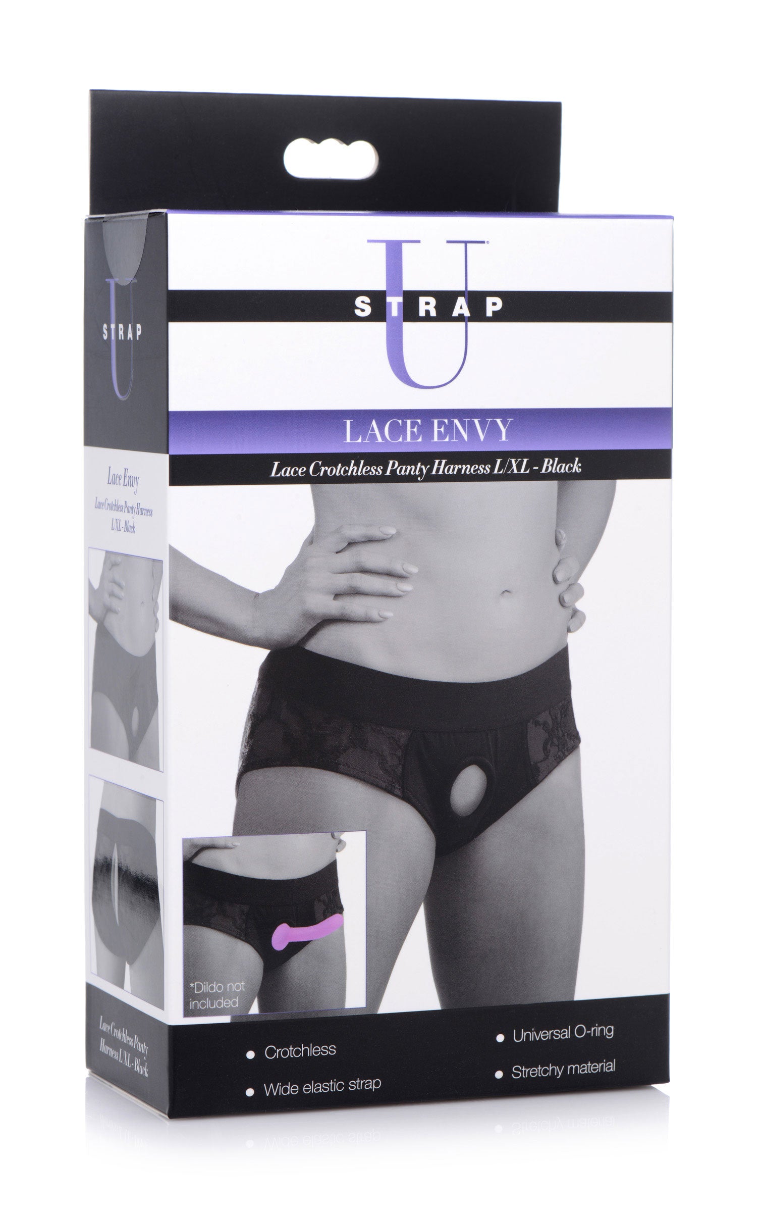 Lace Envy Black Crotchless Panty Harness - L/xl | 848518037534 | Available at EroticWarehouse.com