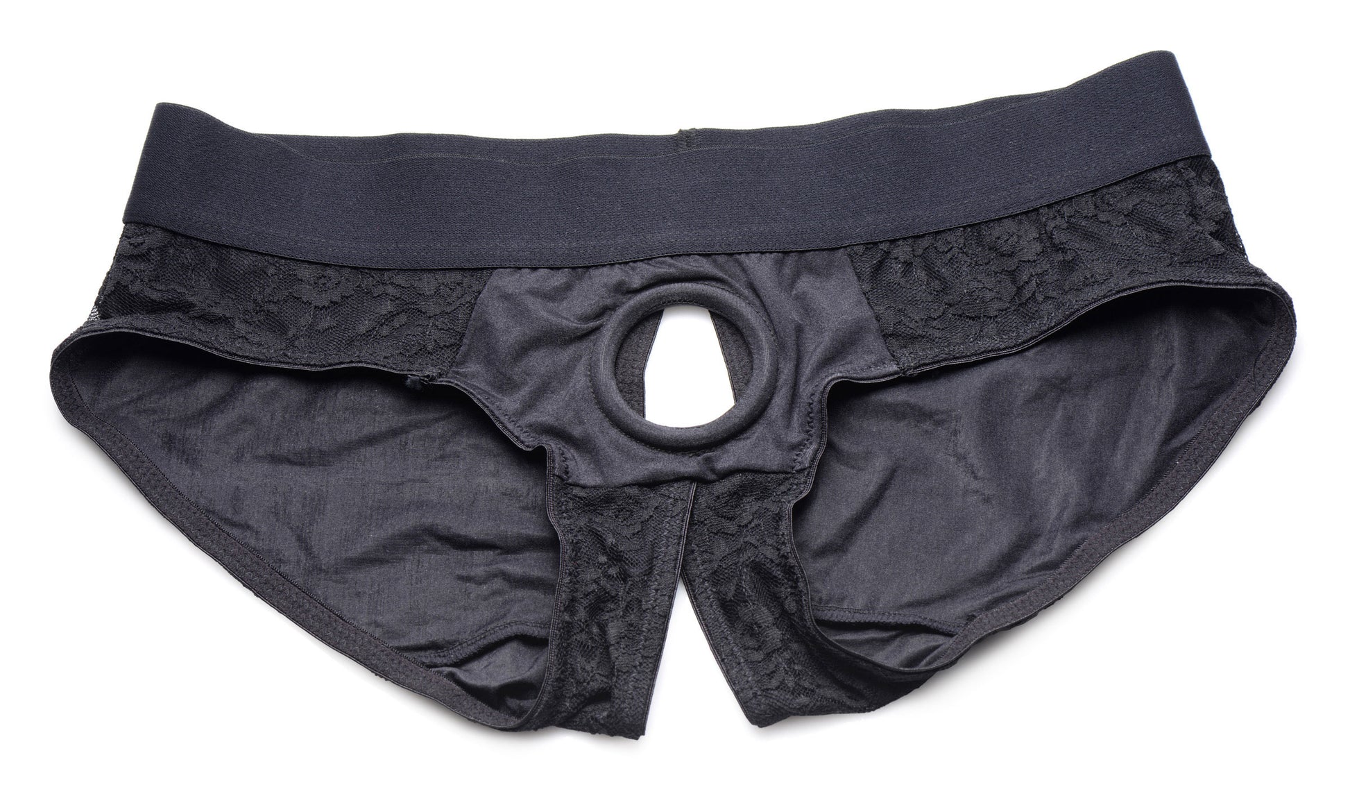 Lace Envy Black Crotchless Panty Harness - L/xl | 848518037534 | Available at EroticWarehouse.com
