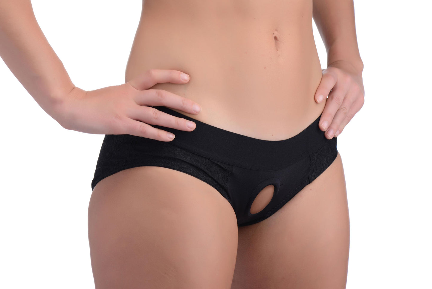 Lace Envy Black Crotchless Panty Harness - L/xl | 848518037534 | Available at EroticWarehouse.com