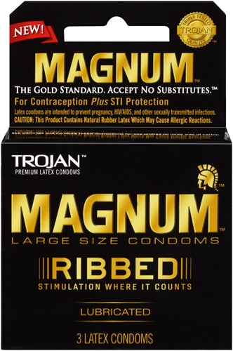 Trojan Magnum Ribbed - 3 Pack | 022600642084 | Available at EroticWarehouse.com