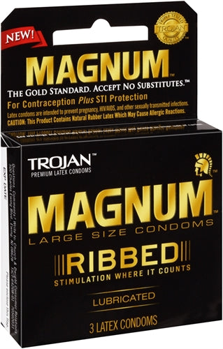 Trojan Magnum Ribbed - 3 Pack | 022600642084 | Available at EroticWarehouse.com