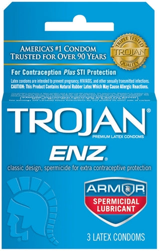 Trojan Enz Armor Spermicidal Lubricated Condoms - 3 Pack | 022600931508 | Available at EroticWarehouse.com