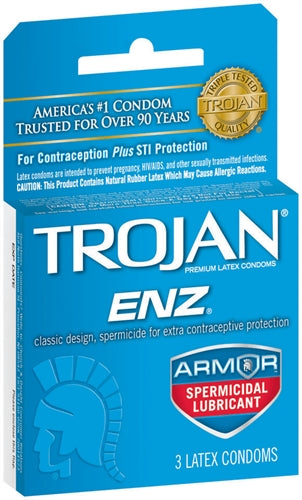 Trojan Enz Armor Spermicidal Lubricated Condoms - 3 Pack | 022600931508 | Available at EroticWarehouse.com