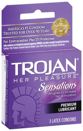 Trojan Her Pleasure Sensations Lubricated Condoms - 3 Pack | 022600973201 | Available at EroticWarehouse.com