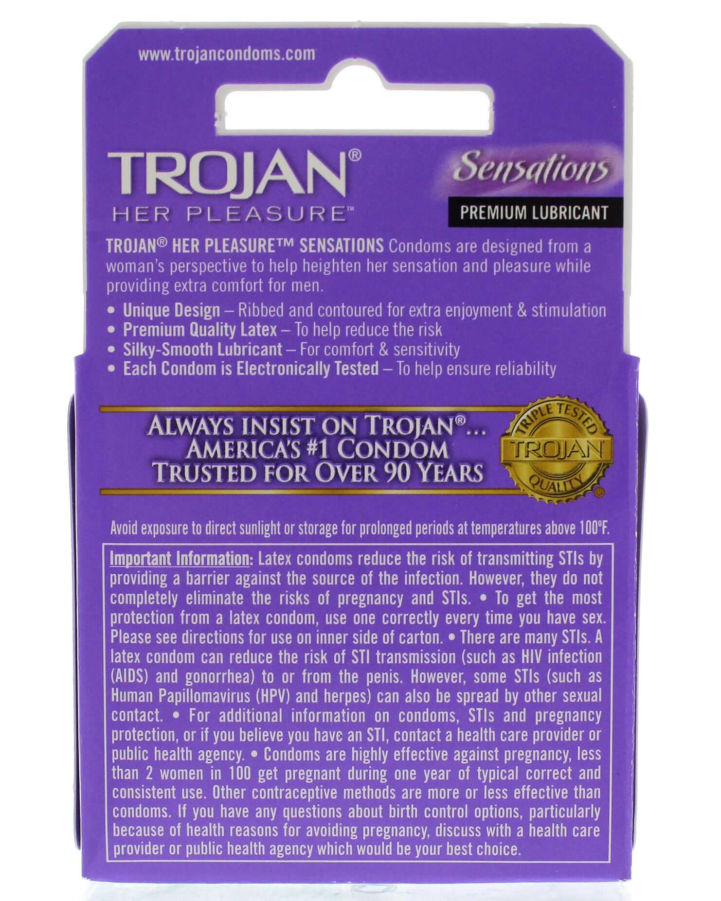 Trojan Her Pleasure Sensations Lubricated Condoms - 3 Pack | 022600973201 | Available at EroticWarehouse.com