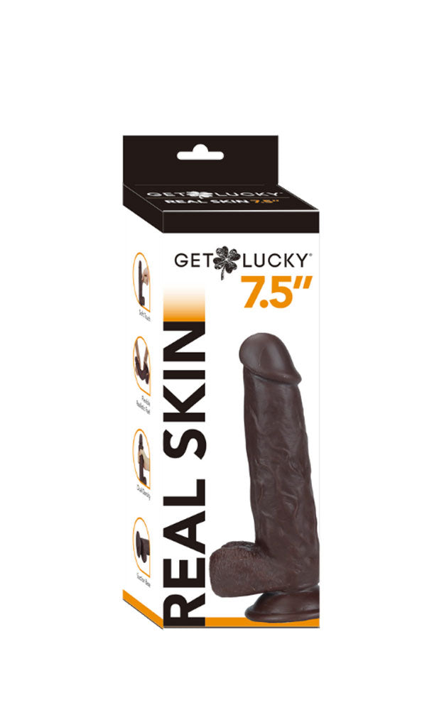 Get Lucky 7.5 Inch Real Skin Dildo - Dark Brown | 810046850633 | Available at EroticWarehouse.com
