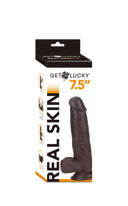 Get Lucky 7.5 Inch Real Skin Dildo - Dark Brown | 810046850633 | Available at EroticWarehouse.com