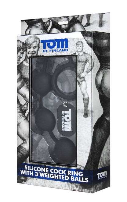 Tom of Finland Silicone Cock Ring With 3 Weighted Balls | 848518019325 | Available at EroticWarehouse.com