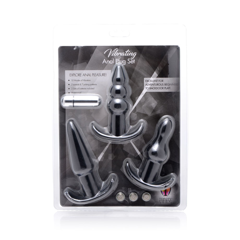 4 Piece Vibrating Anal Plug Set - Black | 848518031082 | Available at EroticWarehouse.com