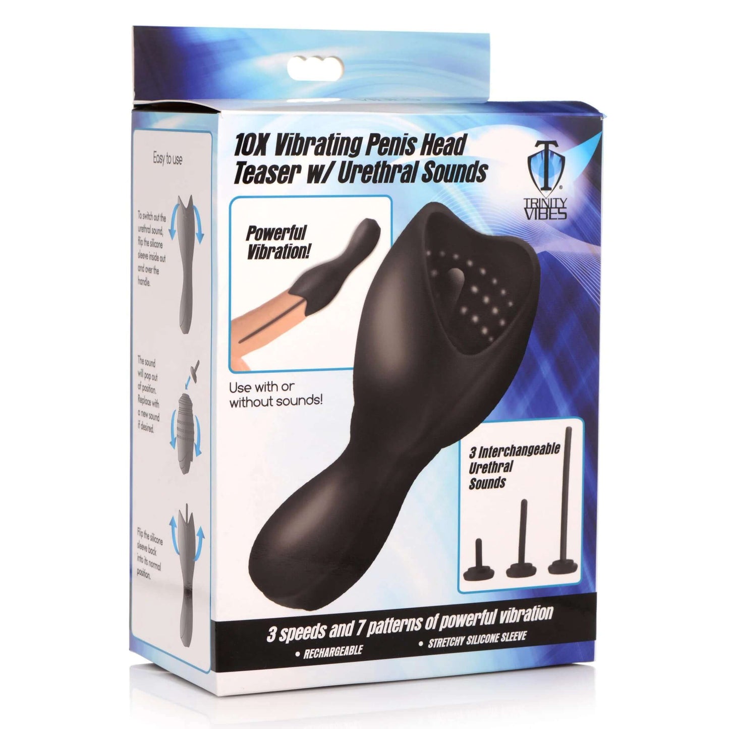 10x Vibrating Penis Head Teaser With Urethral Sounds - Black | 848518046130 | Available at EroticWarehouse.com