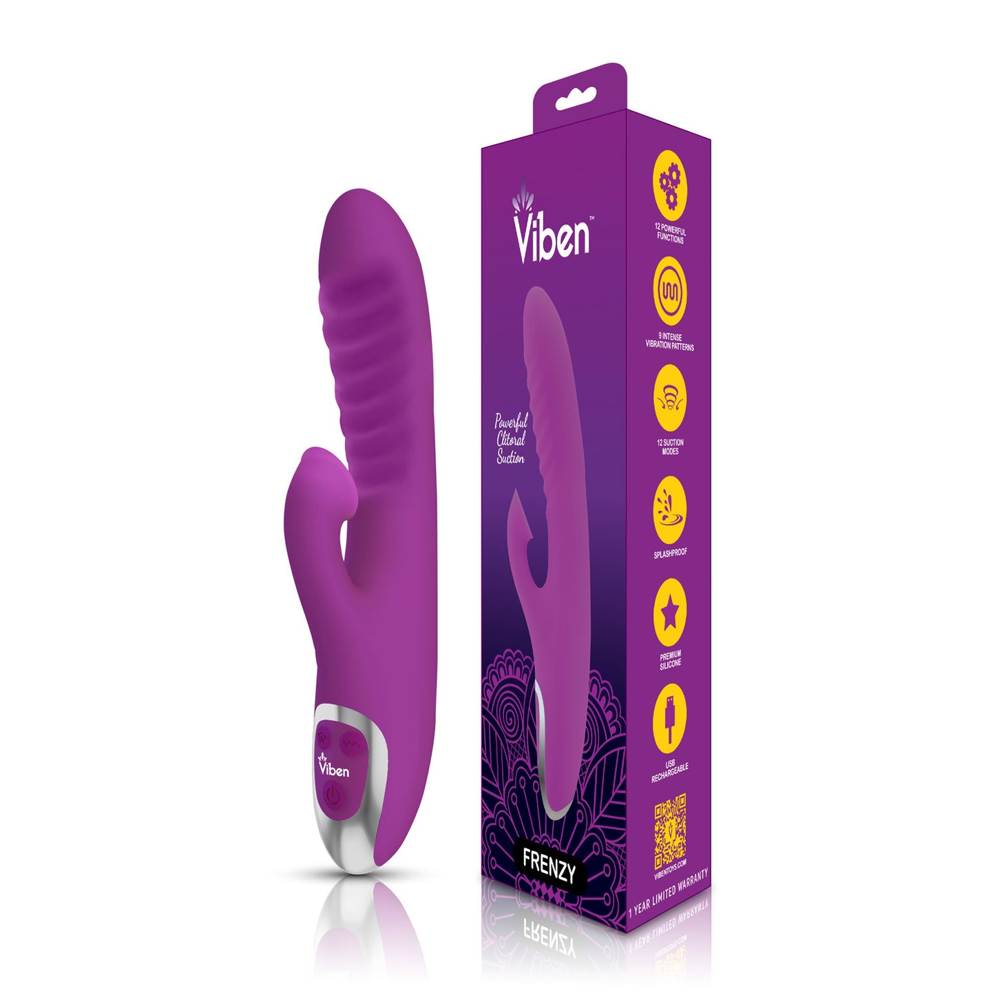 Frenzy - Rabbit Vibe With Clitoral Suction - Berry | 850018691086 | Available at EroticWarehouse.com