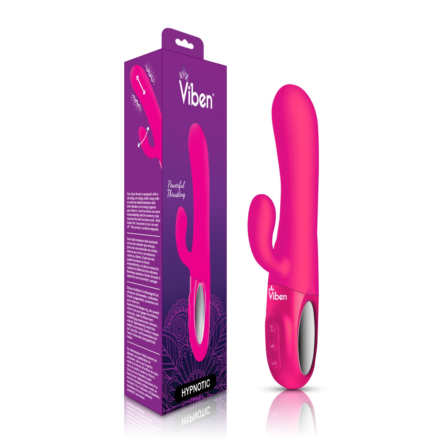 Hypnotic - Hot Pink - Thrusting Rabbit with Swinging Clitoral Stimulator | 850018691109 | Available at EroticWarehouse.com