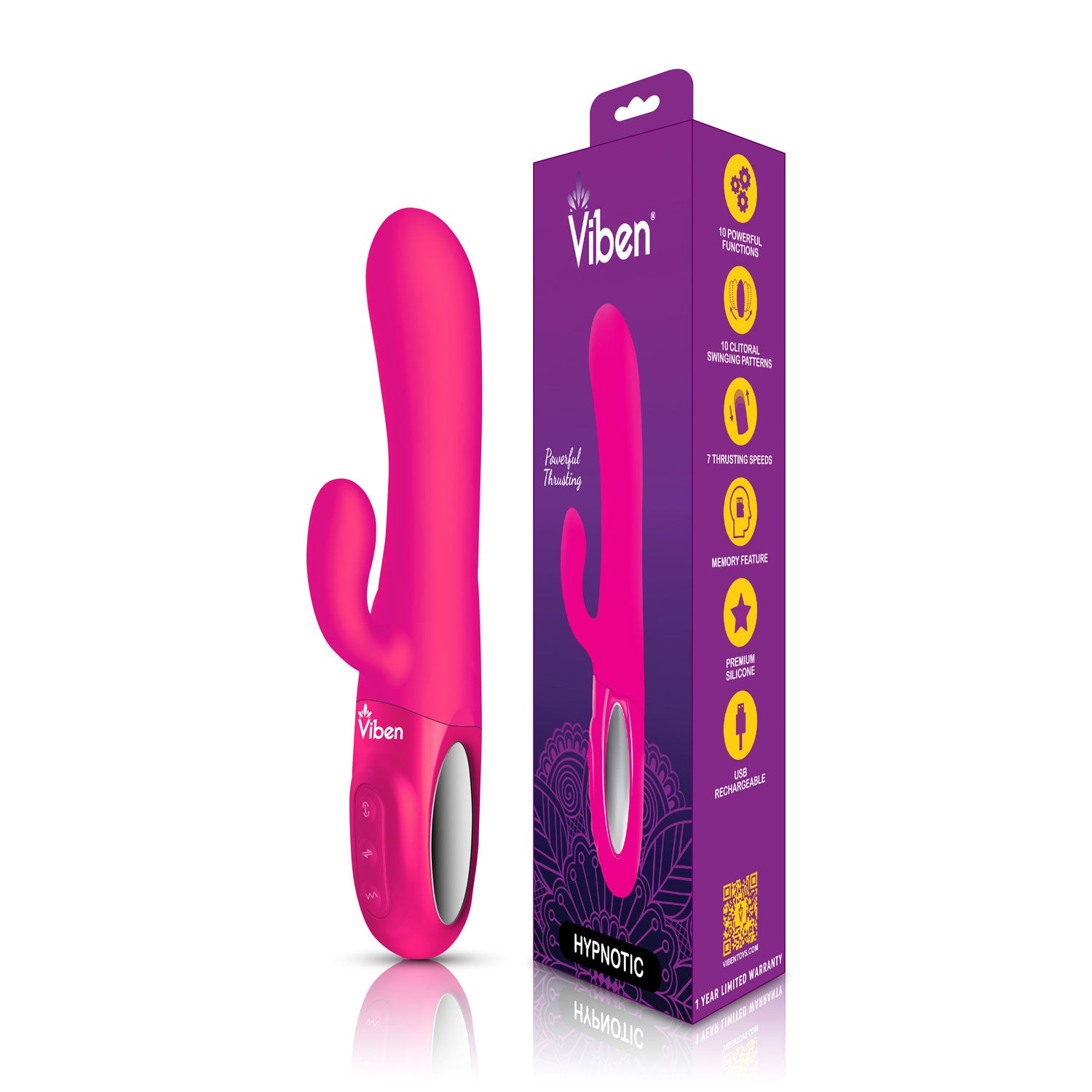 Hypnotic - Hot Pink - Thrusting Rabbit with Swinging Clitoral Stimulator | 850018691109 | Available at EroticWarehouse.com