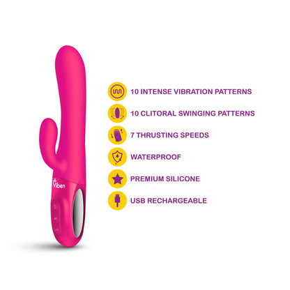 Hypnotic - Hot Pink - Thrusting Rabbit with Swinging Clitoral Stimulator | 850018691109 | Available at EroticWarehouse.com