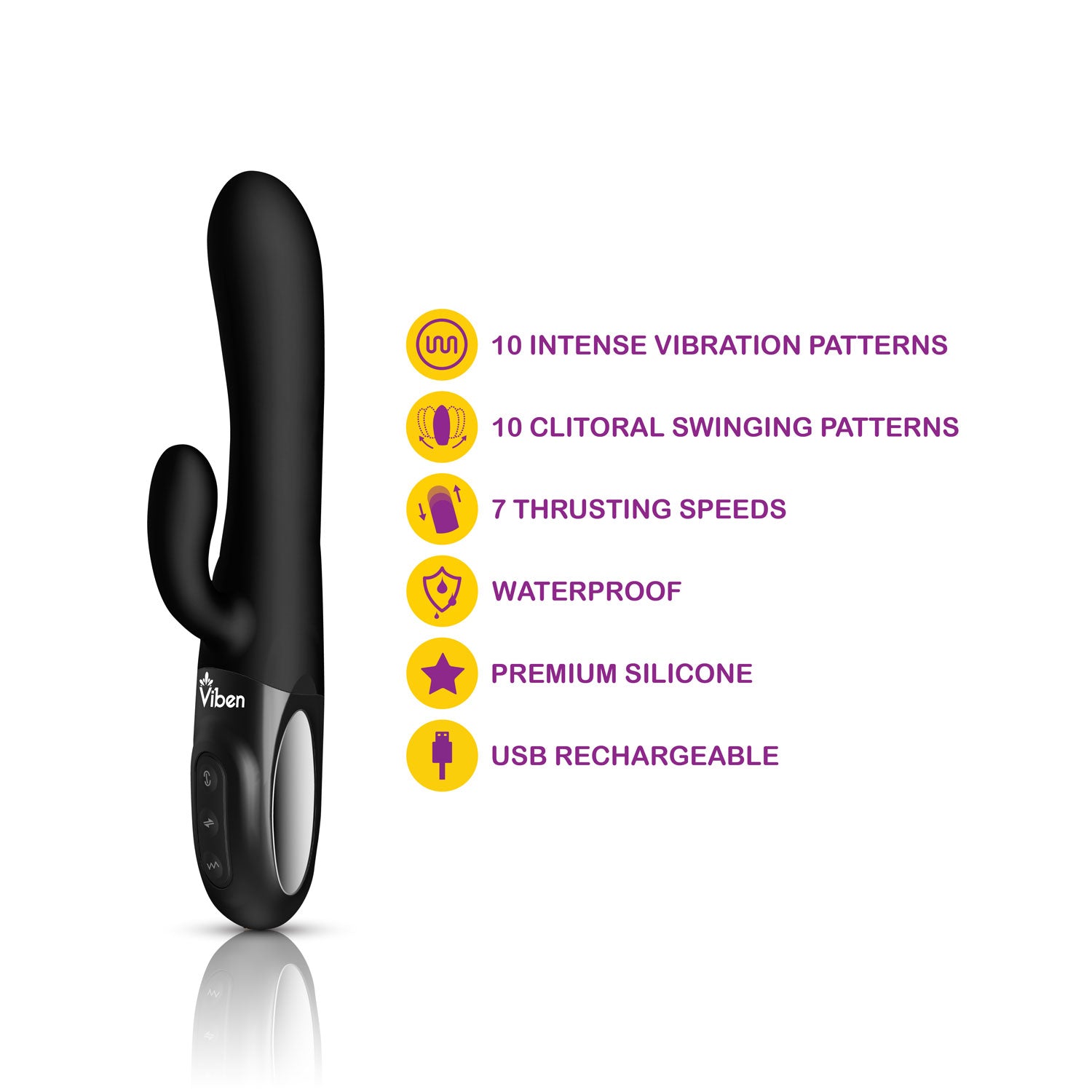 Hypnotic - Black - Thrusting Rabbit with Swinging Clitoral Stimulator | 850018691116 | Available at EroticWarehouse.com