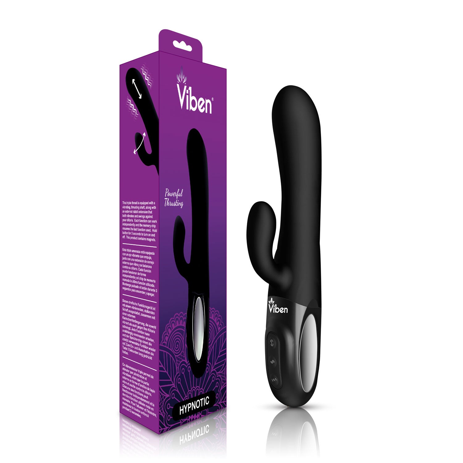 Hypnotic - Black - Thrusting Rabbit with Swinging Clitoral Stimulator | 850018691116 | Available at EroticWarehouse.com