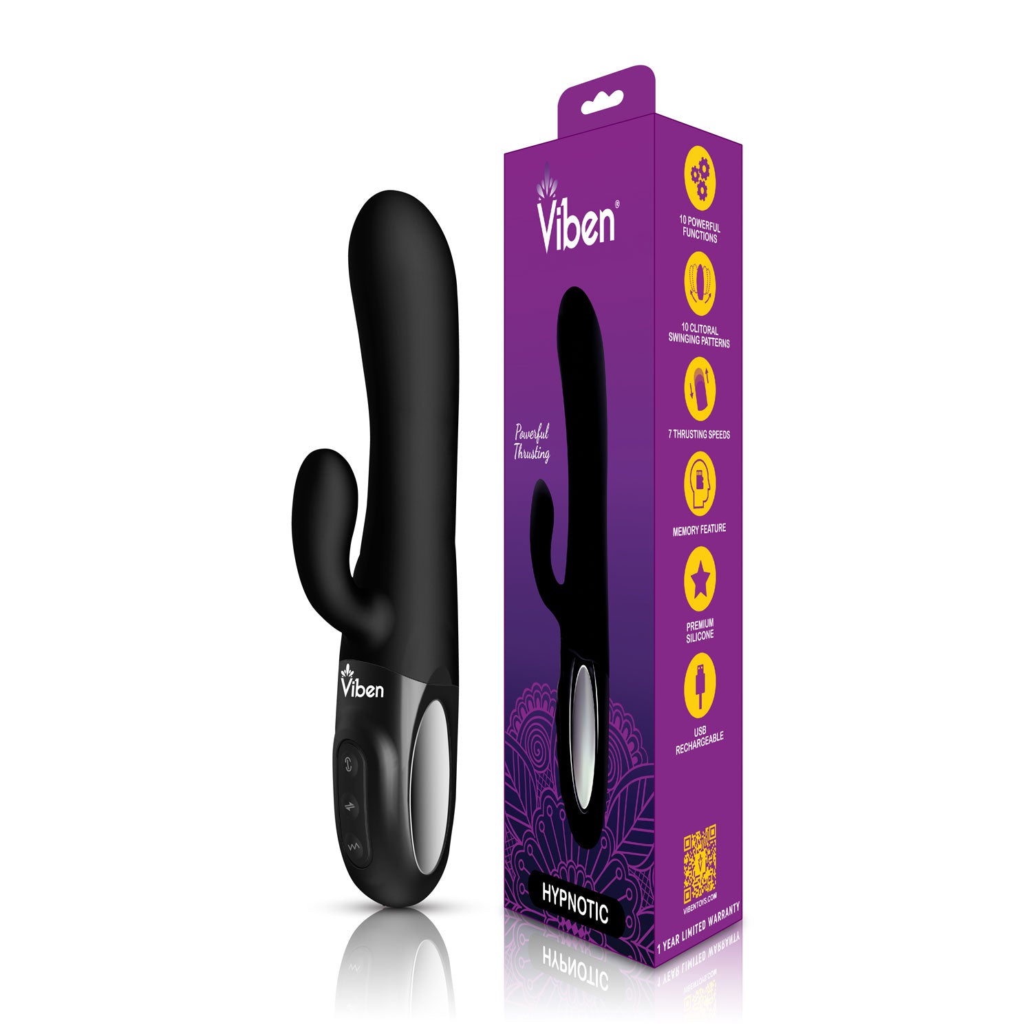 Hypnotic - Black - Thrusting Rabbit with Swinging Clitoral Stimulator | 850018691116 | Available at EroticWarehouse.com