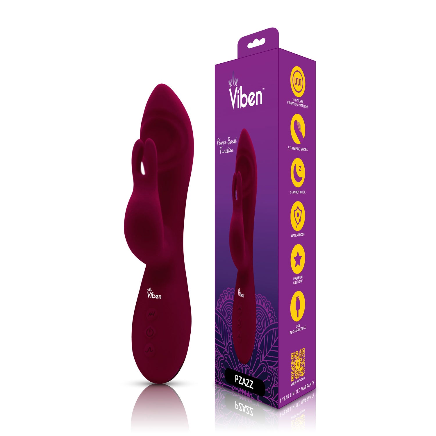 Pzazz - Ruby - Rechargeable Thumping Rabbit | 810080750043 | Available at EroticWarehouse.com