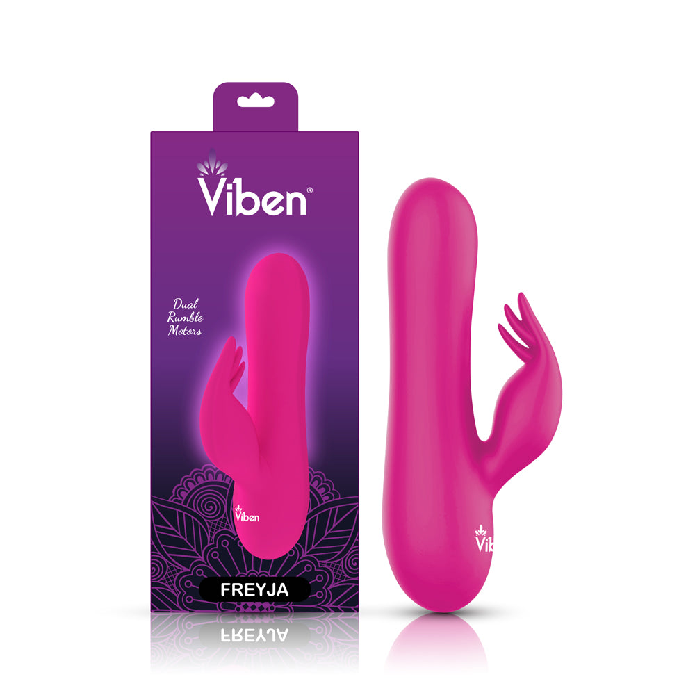 Freyja - Hot Pink - Intense Mini Rabbit Vibe With Triple Tickling Clitoral Stimulator | 810080750296 | Available at EroticWarehouse.com