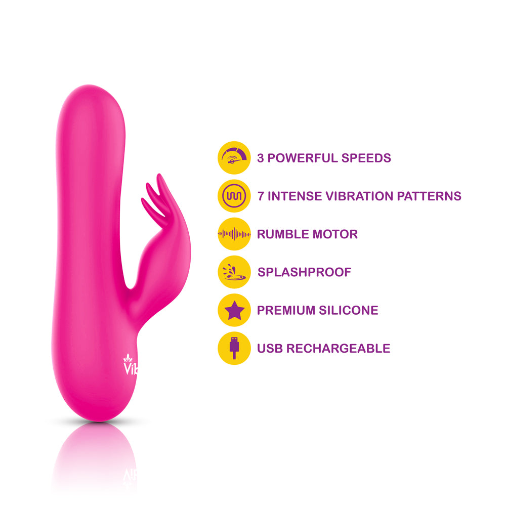 Freyja - Hot Pink - Intense Mini Rabbit Vibe With Triple Tickling Clitoral Stimulator | 810080750296 | Available at EroticWarehouse.com