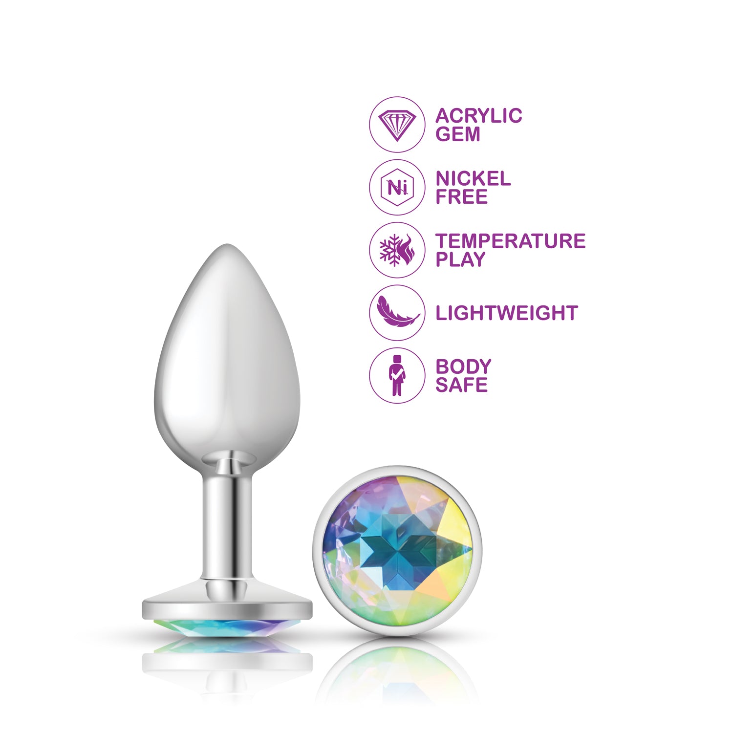 Cheeky Charms-Silver Metal Butt Plug- Round-Clear-Small | 850018691147 | Available at EroticWarehouse.com