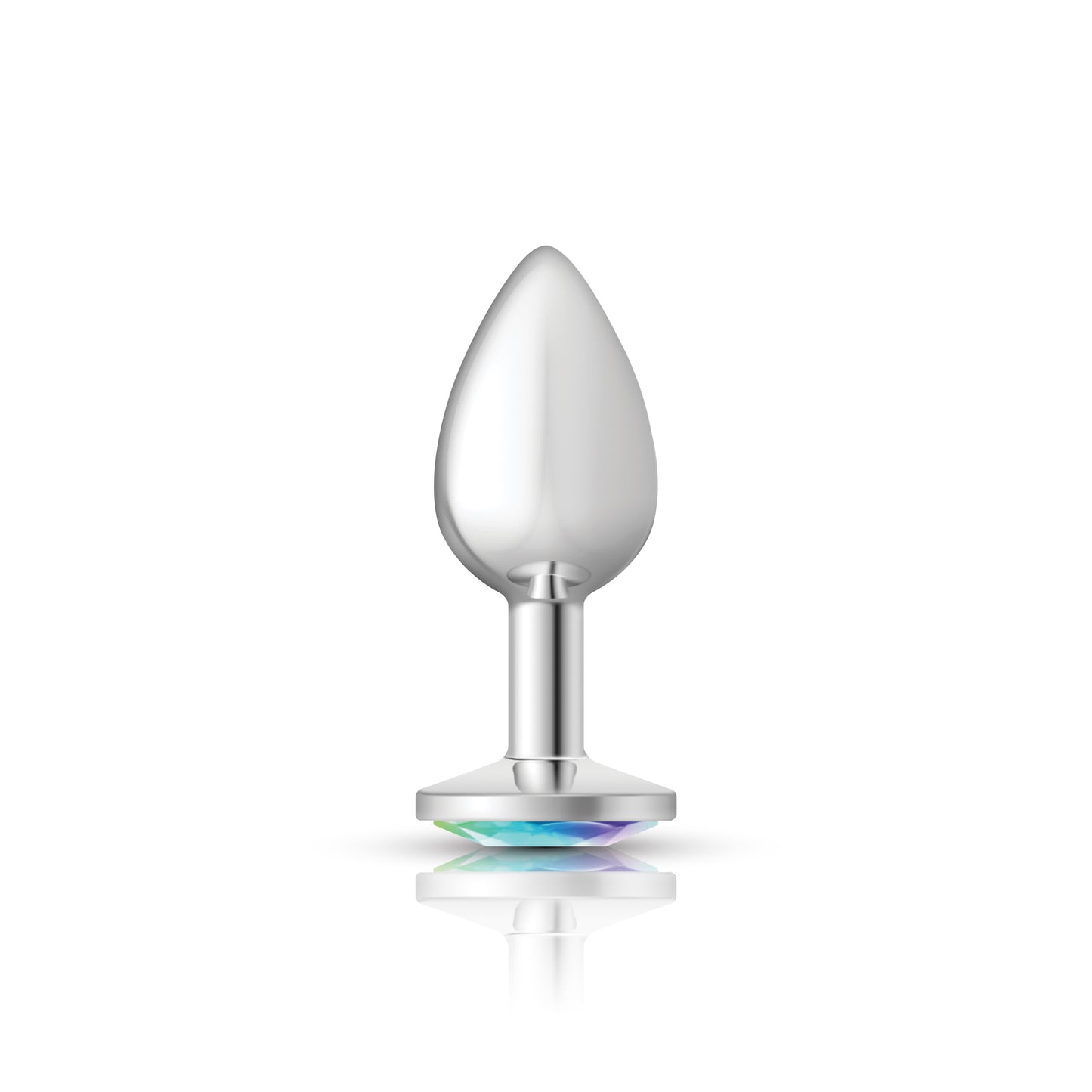 Cheeky Charms-Silver Metal Butt Plug- Round-Clear-Small | 850018691147 | Available at EroticWarehouse.com