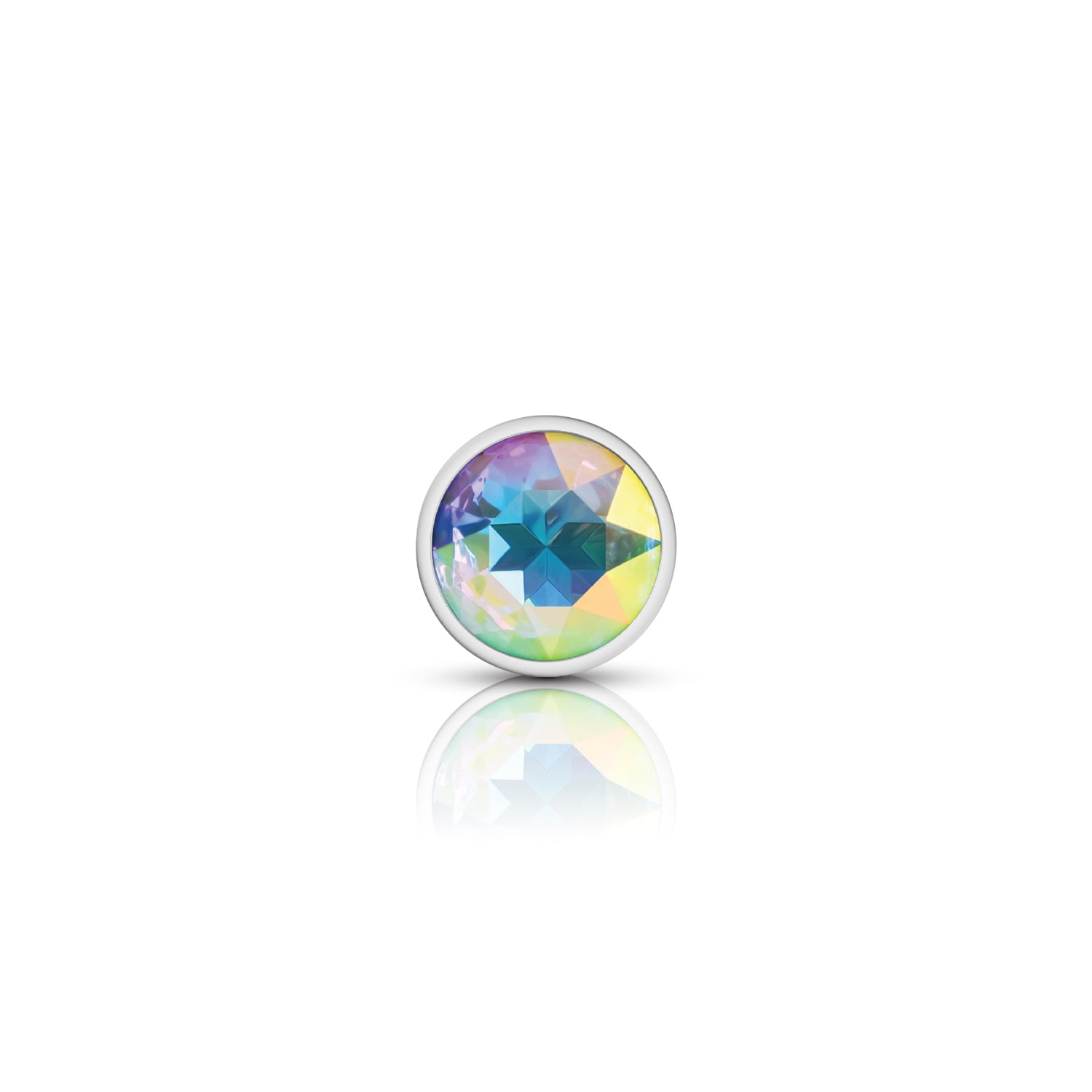 Cheeky Charms-Silver Metal Butt Plug- Round-Clear-Small | 850018691147 | Available at EroticWarehouse.com