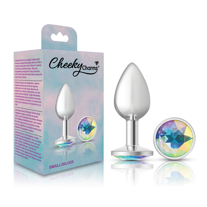 Cheeky Charms-Silver Metal Butt Plug- Round-Clear-Small | 850018691147 | Available at EroticWarehouse.com