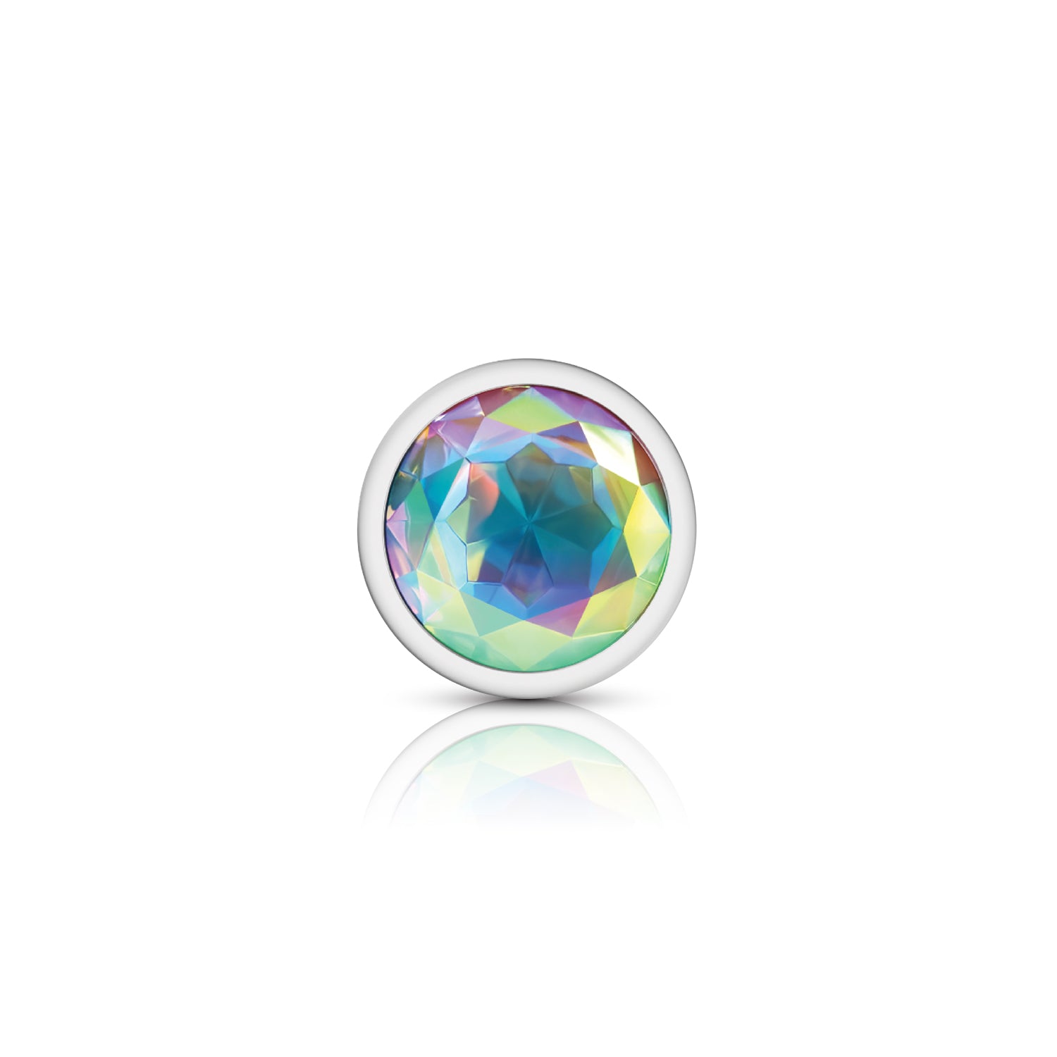 Cheeky Charms-Silver Metal Butt Plug- Round-Clear-Large | 850018691161 | Available at EroticWarehouse.com