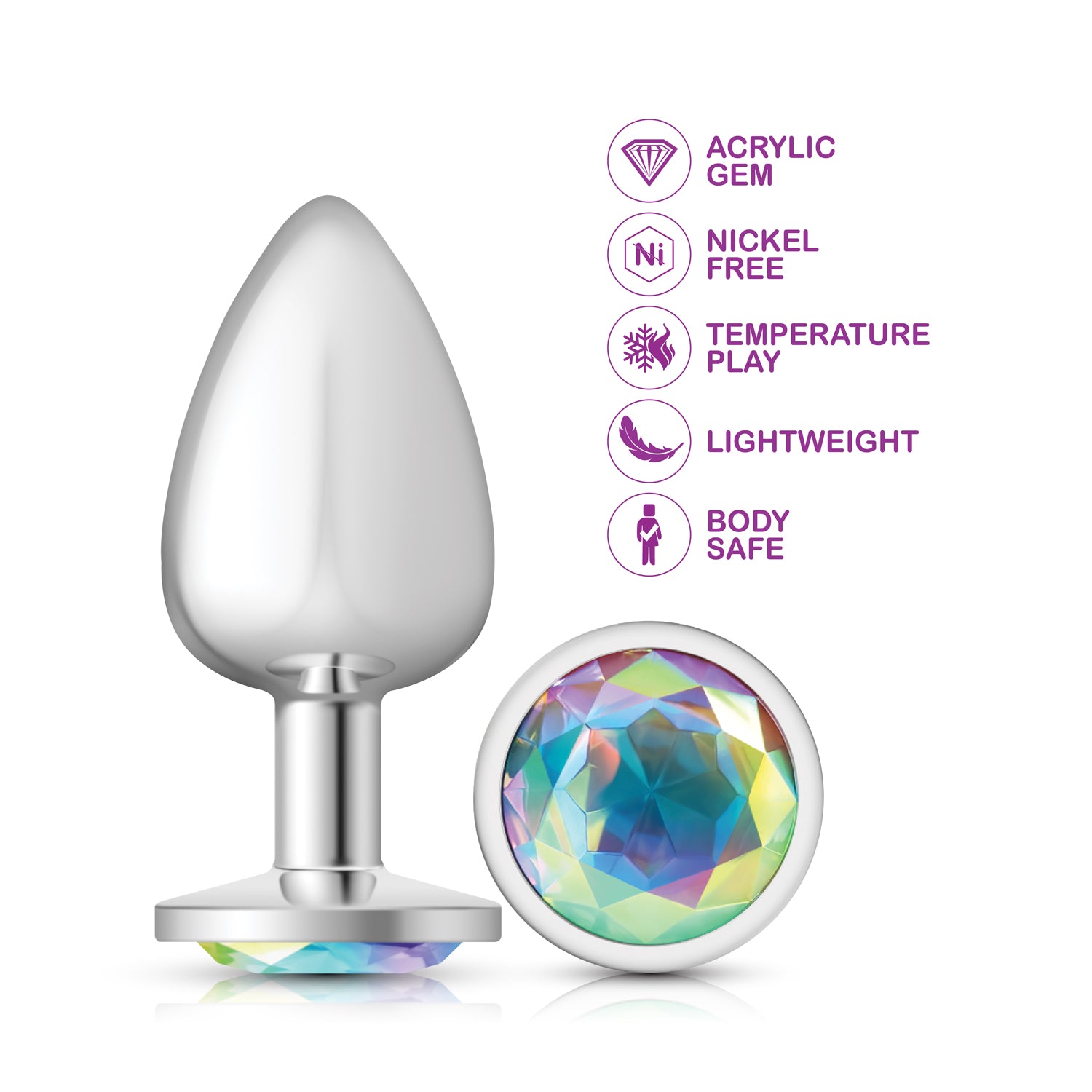 Cheeky Charms-Silver Metal Butt Plug- Round-Clear-Large | 850018691161 | Available at EroticWarehouse.com