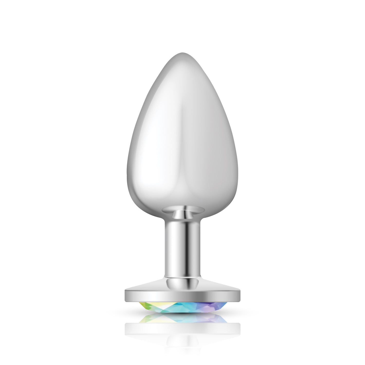 Cheeky Charms-Silver Metal Butt Plug- Round-Clear-Large | 850018691161 | Available at EroticWarehouse.com