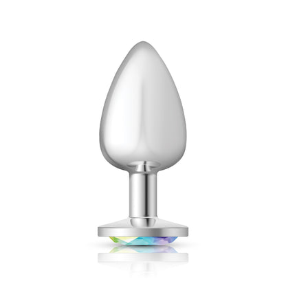 Cheeky Charms-Silver Metal Butt Plug- Round-Clear-Large | 850018691161 | Available at EroticWarehouse.com