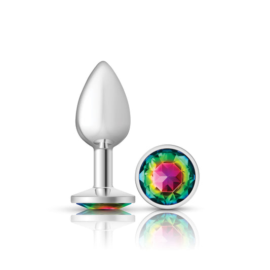 Cheeky Charms-Silver Metal Butt Plug- Round-Rainbow-Small | 850018691178 | Available at EroticWarehouse.com