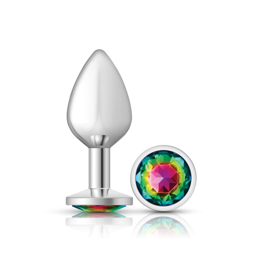 Cheeky Charms-Silver Metal Butt Plug- Round-Rainbow-Medium | 850018691185 | Available at EroticWarehouse.com