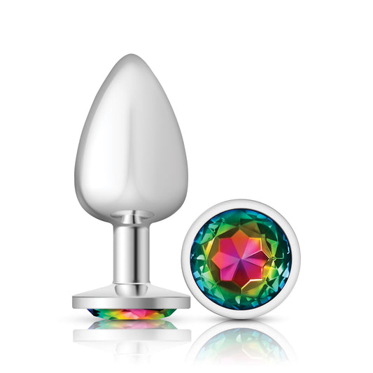 Cheeky Charms-Silver Metal Butt Plug- Round-Rainbow-Large | 850018691192 | Available at EroticWarehouse.com