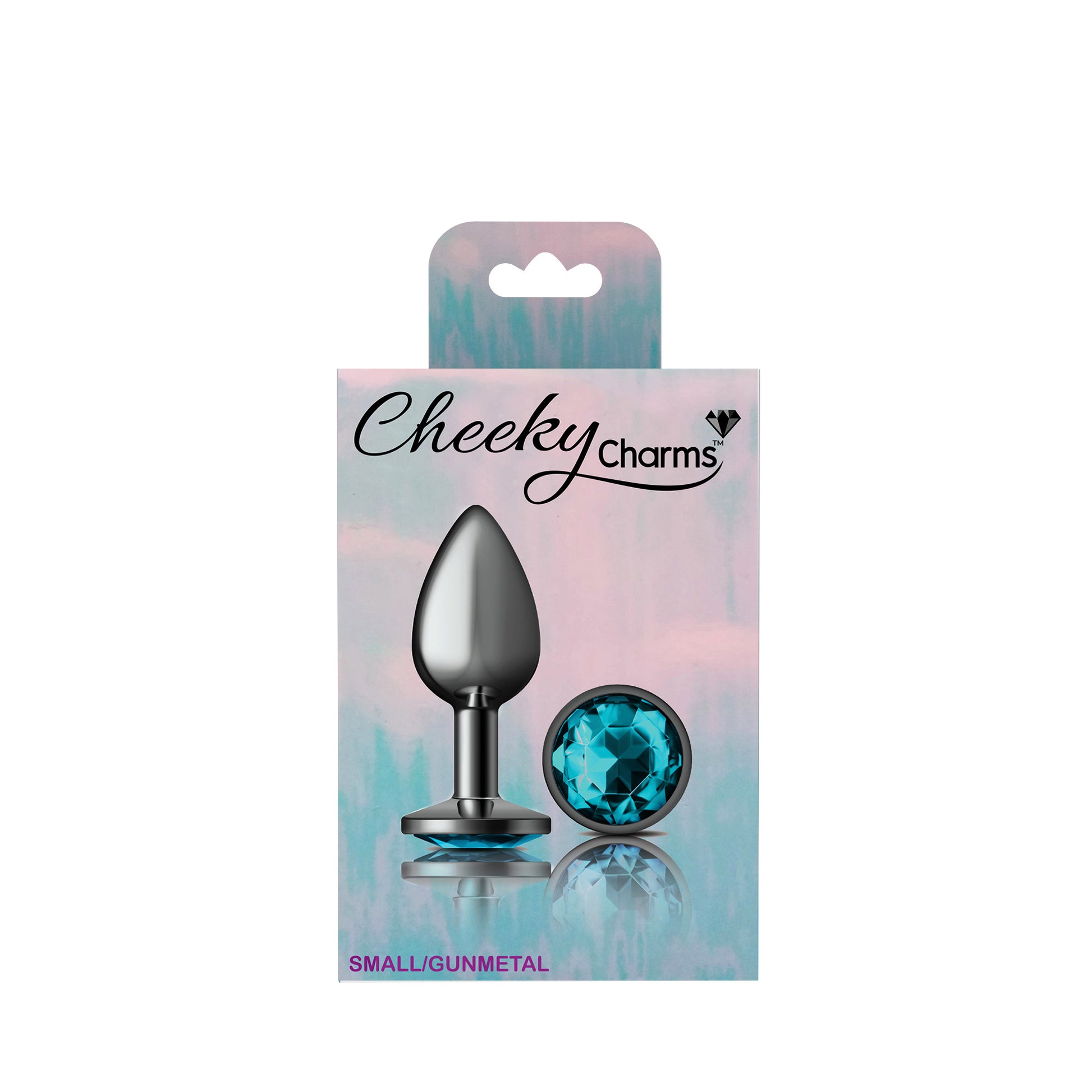 Cheeky Charms-Gunmetal Metal Butt Plug- Round-Teal-Small | 850018691208 | Available at EroticWarehouse.com