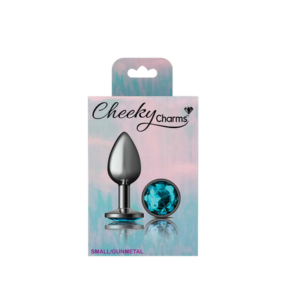 Cheeky Charms-Gunmetal Metal Butt Plug- Round-Teal-Small | 850018691208 | Available at EroticWarehouse.com
