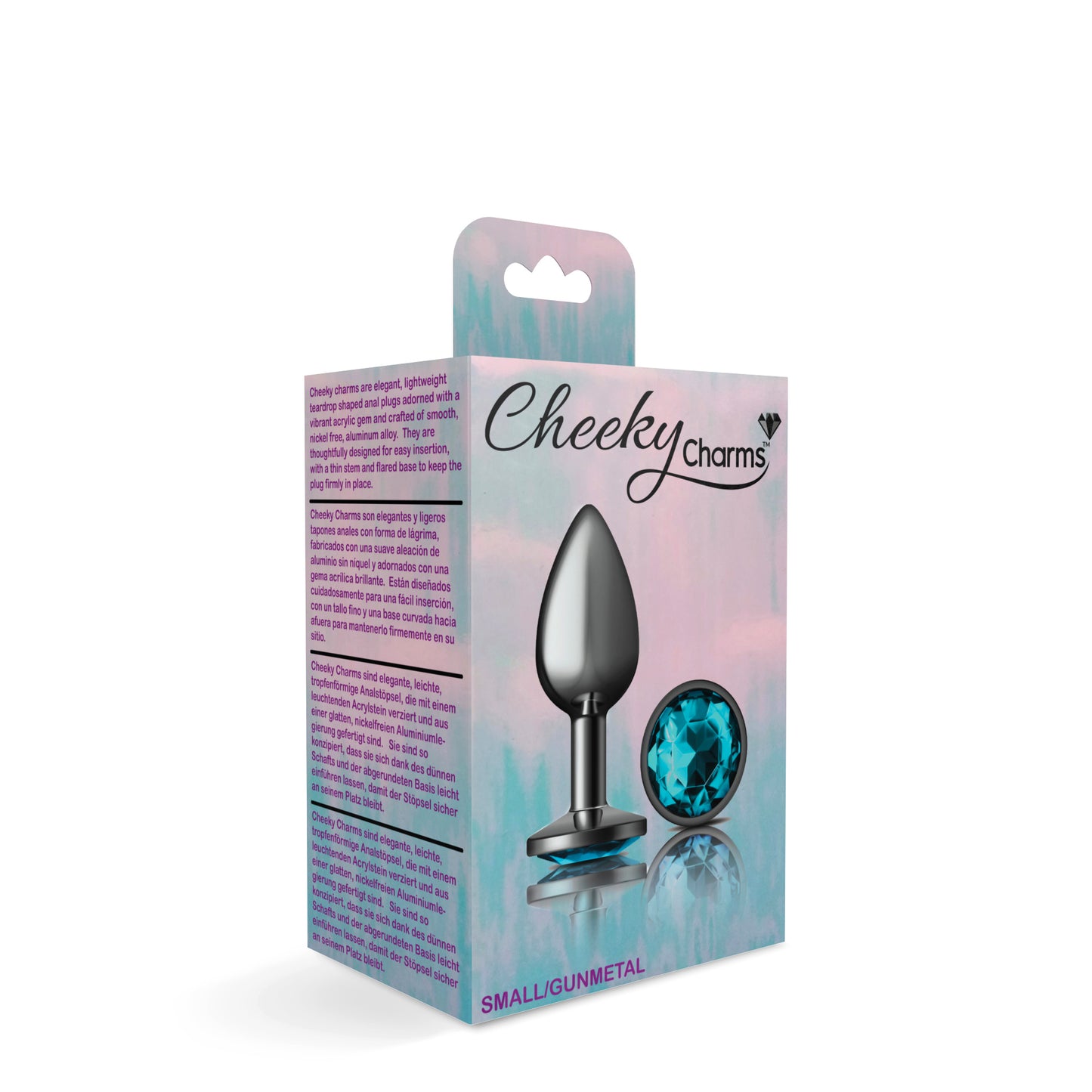 Cheeky Charms-Gunmetal Metal Butt Plug- Round-Teal-Small | 850018691208 | Available at EroticWarehouse.com