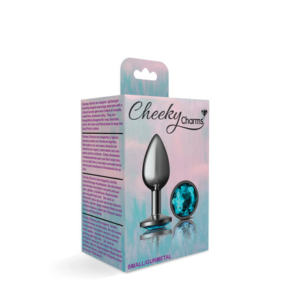 Cheeky Charms-Gunmetal Metal Butt Plug- Round-Teal-Small | 850018691208 | Available at EroticWarehouse.com