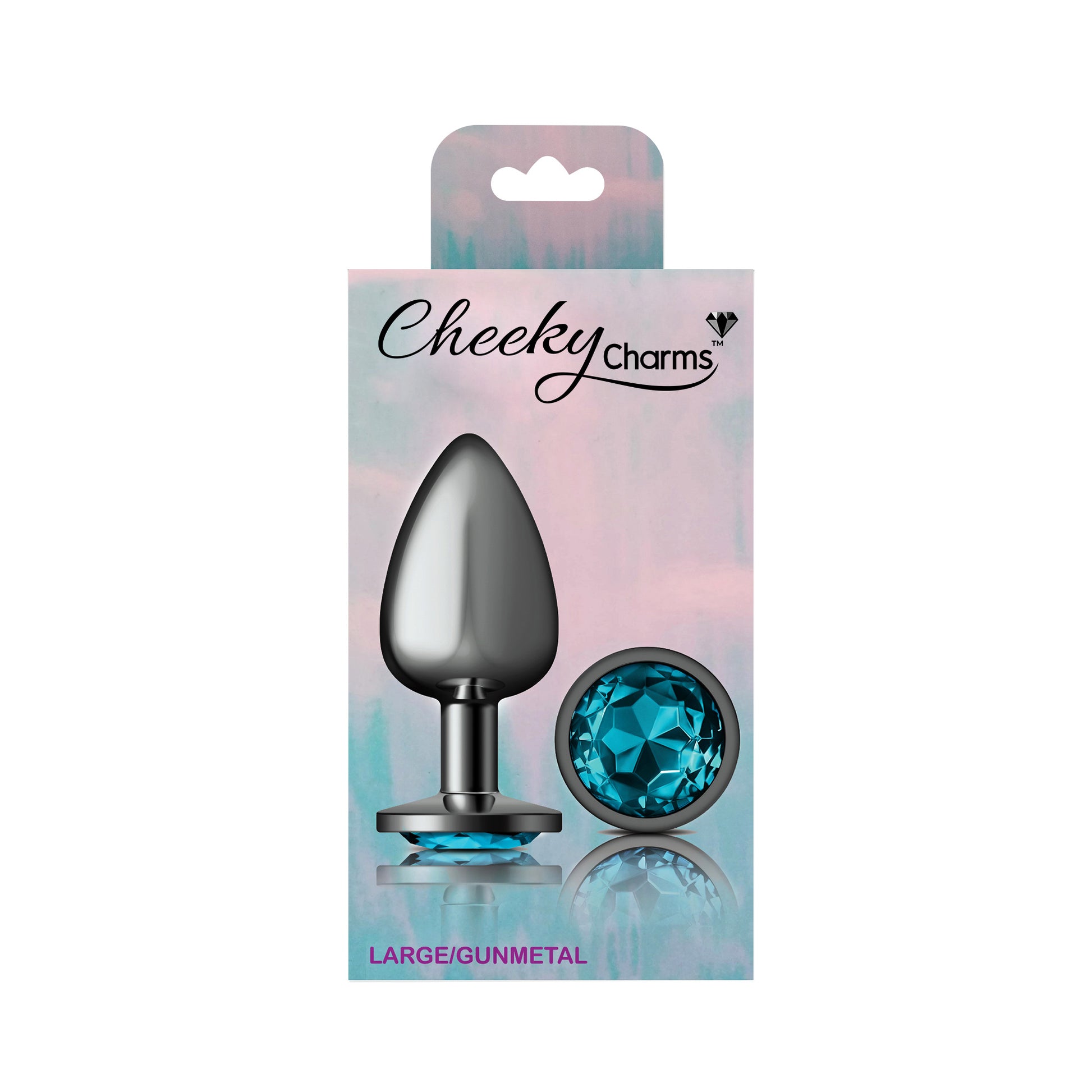 Cheeky Charms-Gunmetal Metal Butt Plug- Round-Teal-Large | 850018691222 | Available at EroticWarehouse.com