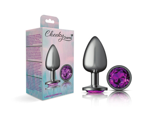 Cheeky Charms-Gunmetal Metal Butt Plug- Round-Deep Purple-Large | 850018691253 | Available at EroticWarehouse.com