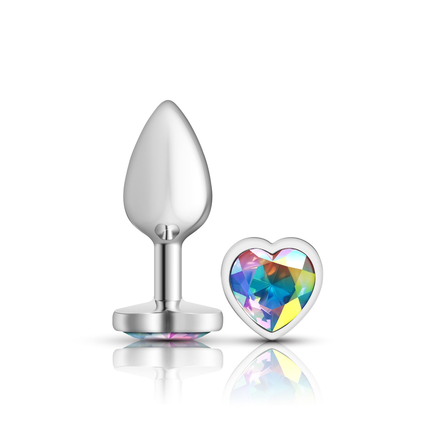 Cheeky Charms-Silver Metal Butt Plug- Heart-Clear-Small | 850018691260 | Available at EroticWarehouse.com