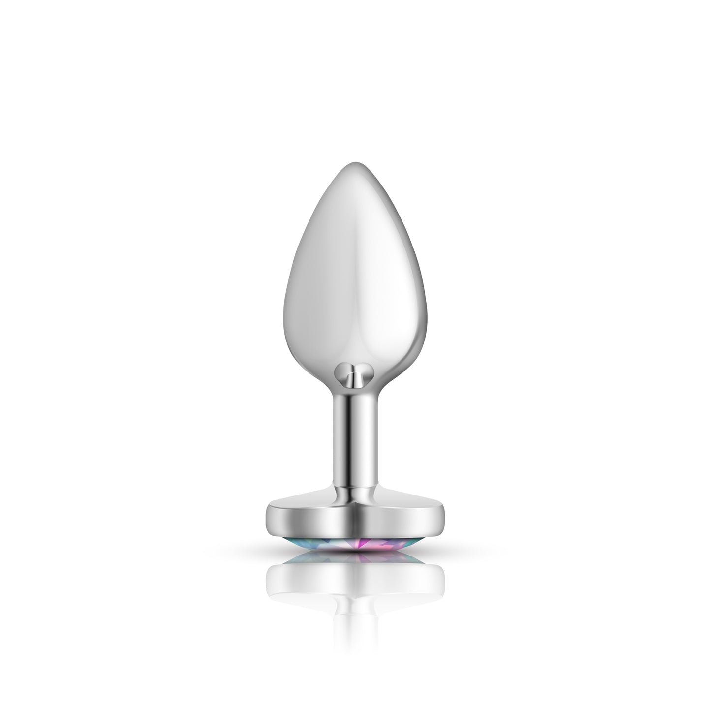 Cheeky Charms-Silver Metal Butt Plug- Heart-Clear-Small | 850018691260 | Available at EroticWarehouse.com
