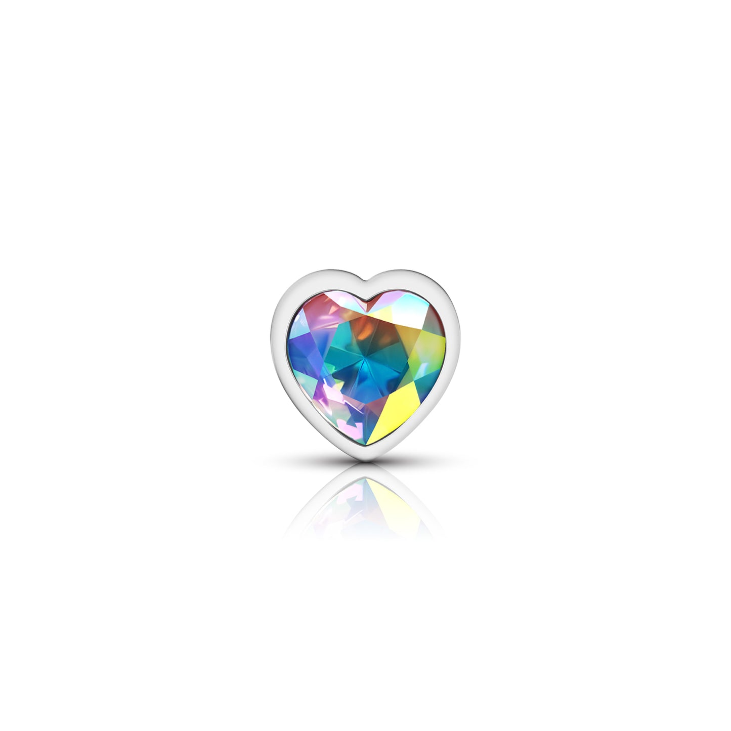 Cheeky Charms-Silver Metal Butt Plug- Heart-Clear-Medium | 850018691277 | Available at EroticWarehouse.com