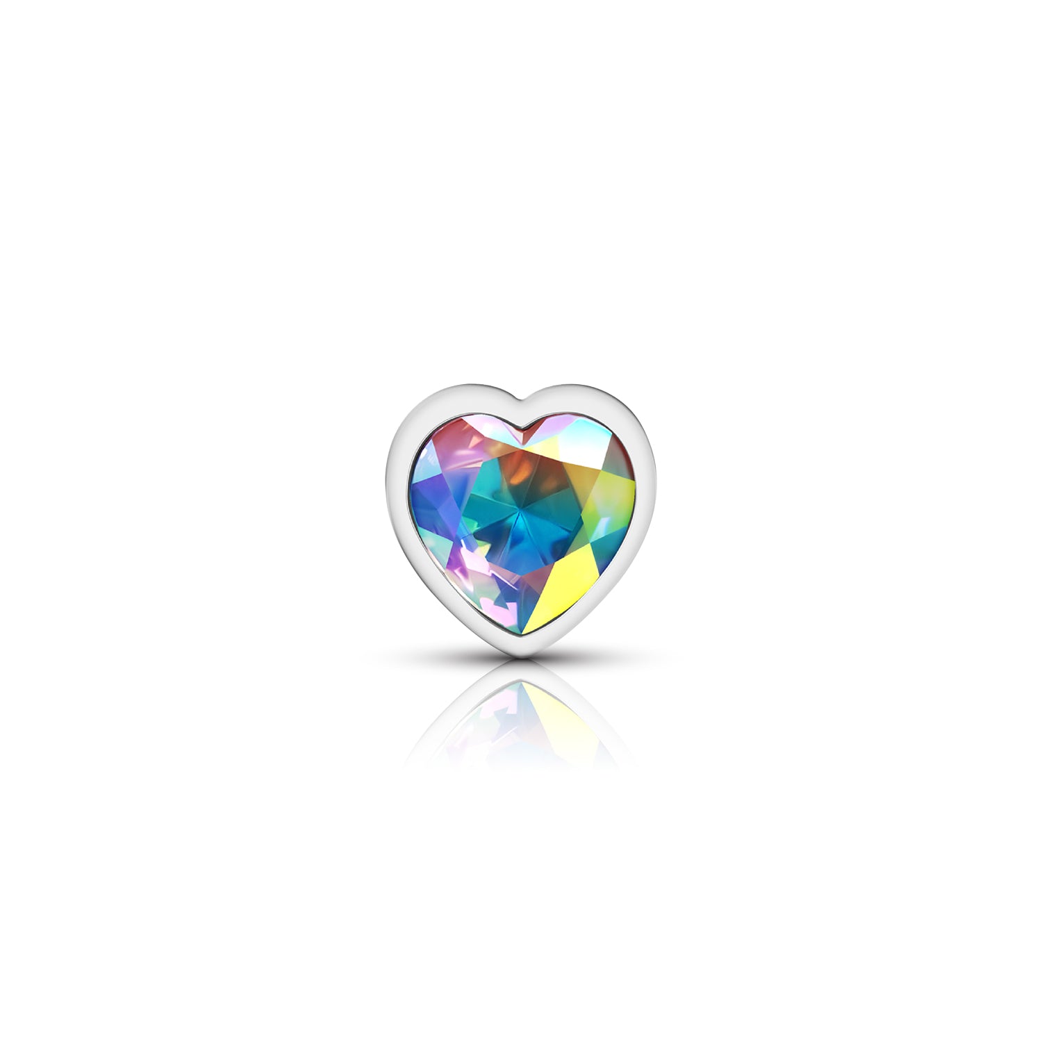 Cheeky Charms-Silver Metal Butt Plug- Heart-Clear-Medium | 850018691277 | Available at EroticWarehouse.com