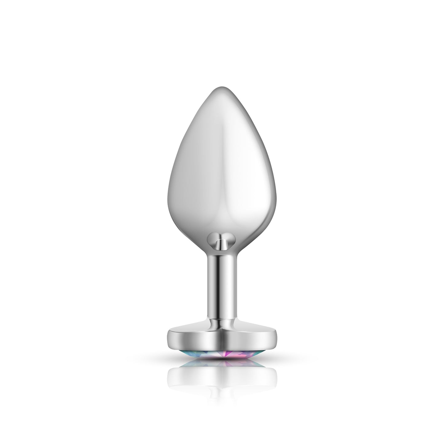 Cheeky Charms-Silver Metal Butt Plug- Heart-Clear-Medium | 850018691277 | Available at EroticWarehouse.com